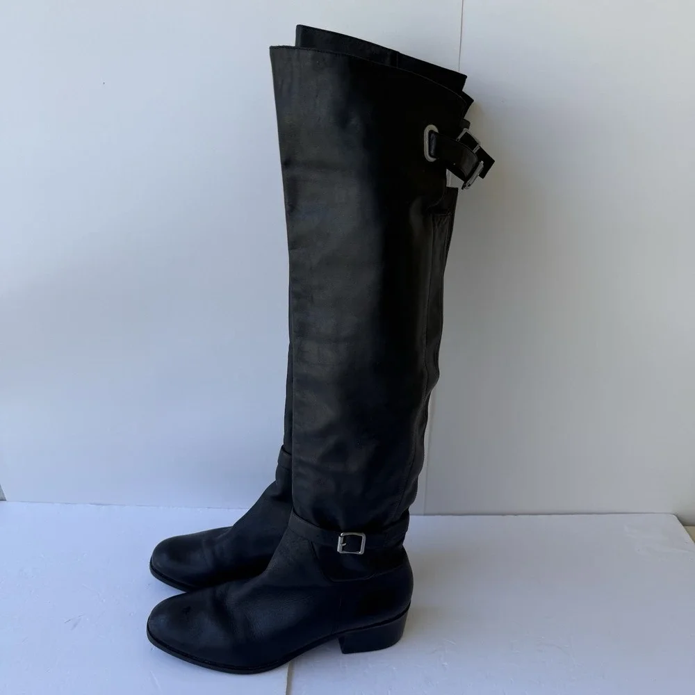 Pour La Victoire Women's 36 Black Leather Over Knee Tall Buckle Boots Spain